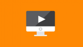 Computer screen displaying a play button icon